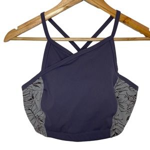 24. Free People Movement Purple Bra M Fired Up Yoga Floral Split Front V Back